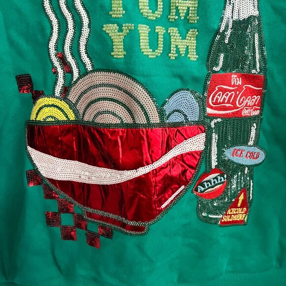 NEW QUEEN OF SPARKLES COCA-COLA COKE RAMEN SWEATSHIRT GREEN RED LONG SLEEVE NWT - Picture 5 of 8